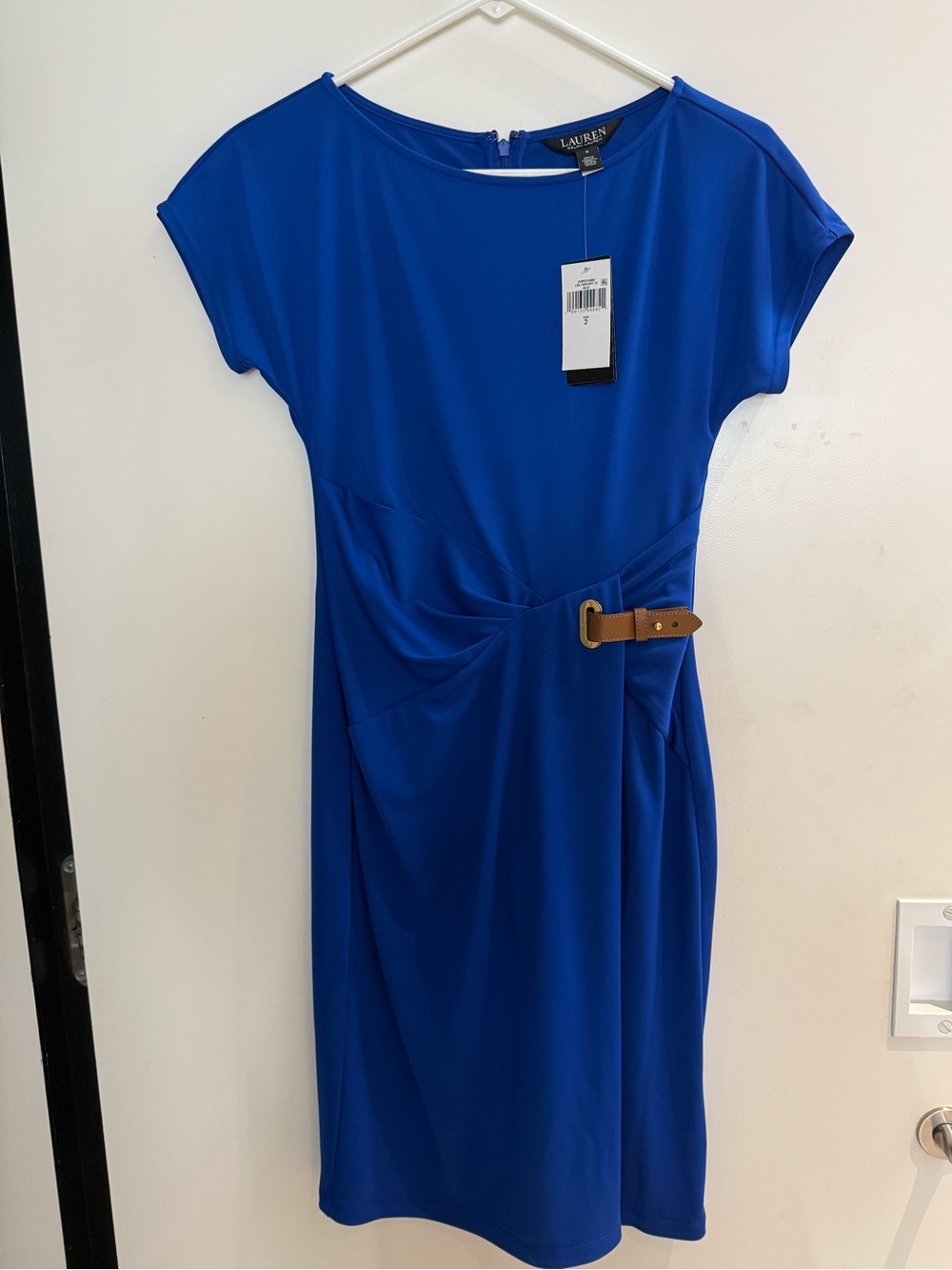 Brand NEW Lauren Ralph Lauren Cobalt Blue Sheath Dress with Tan Belt